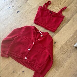 Zara 2 piece Red Knit Cardigan (S) and Crop Top (M) Set